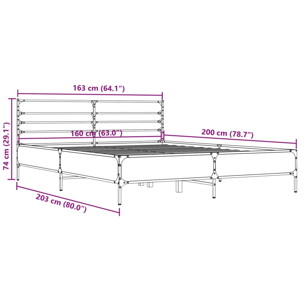 Bed Frame without Mattress Grey Sonoma 160x200 cm
