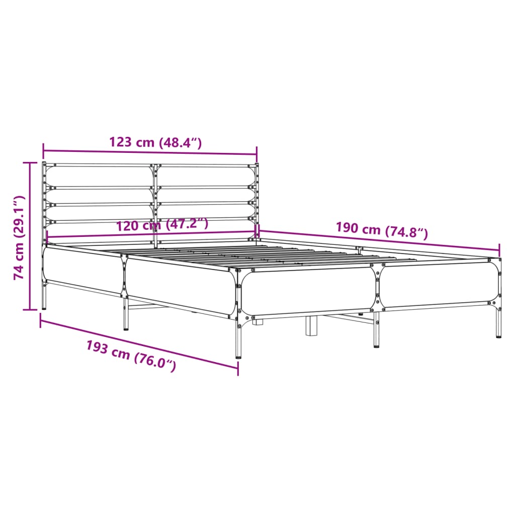 Bed Frame without Mattress Grey Sonoma 120x190 cm Small Double