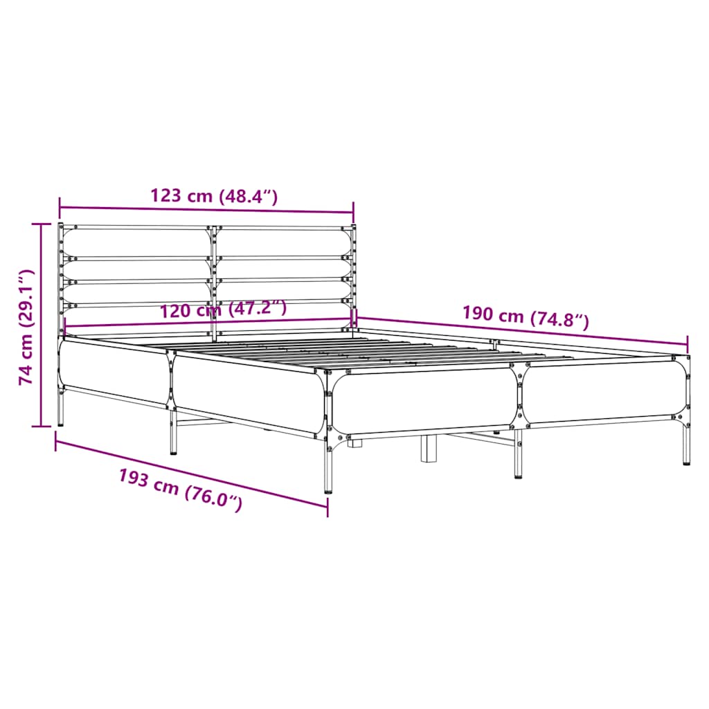 Bed Frame without Mattress Brown Oak 120x190 cm Small Double