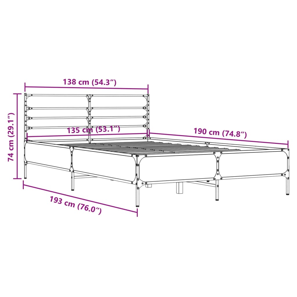 Bed Frame without Mattress Grey Sonoma 135x190 cm Double