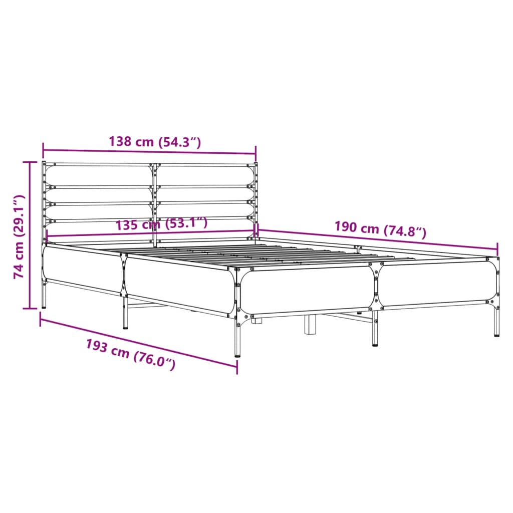 Bed Frame without Mattress Brown Oak 135x190 cm Double