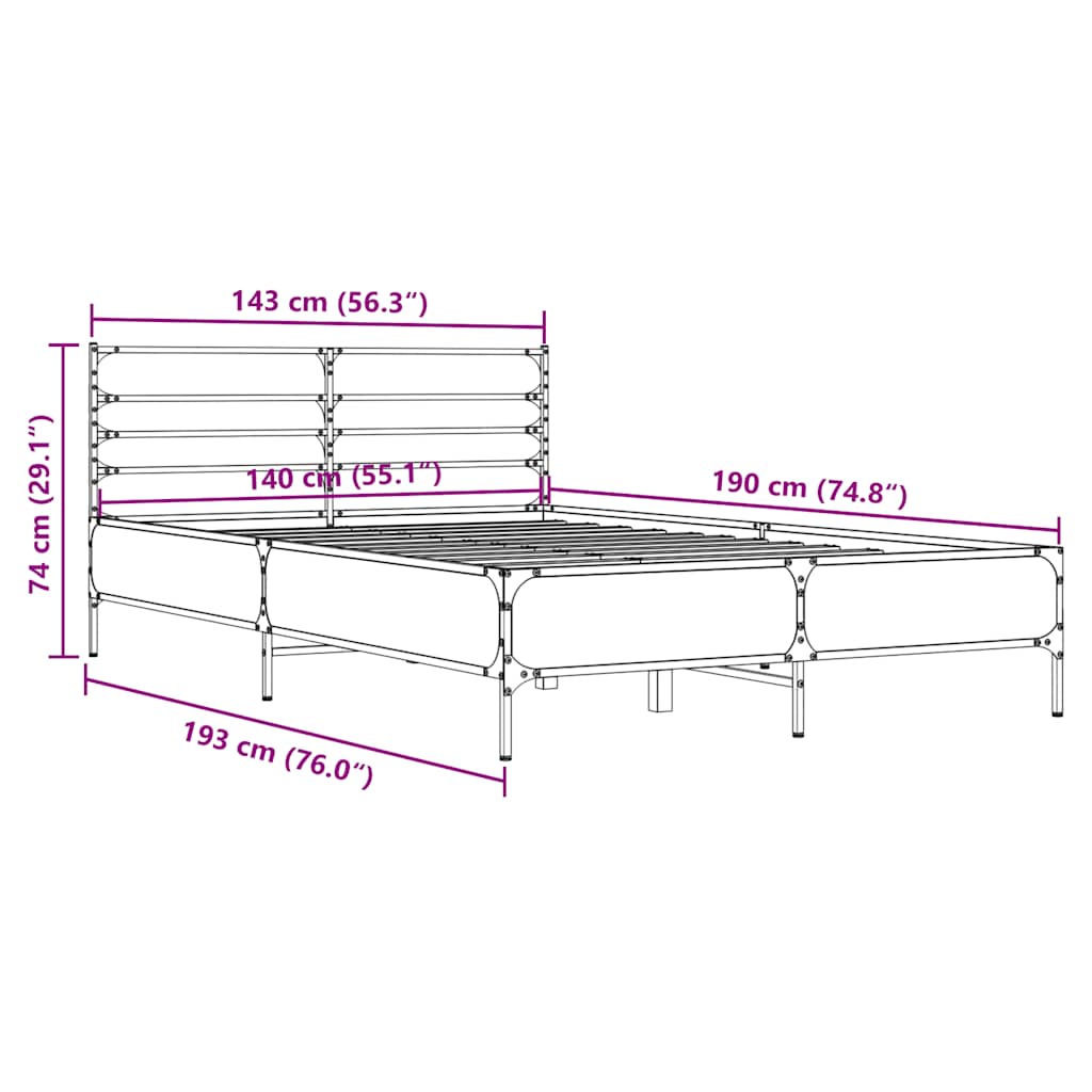 Bed Frame without Mattress Grey Sonoma 140x190 cm