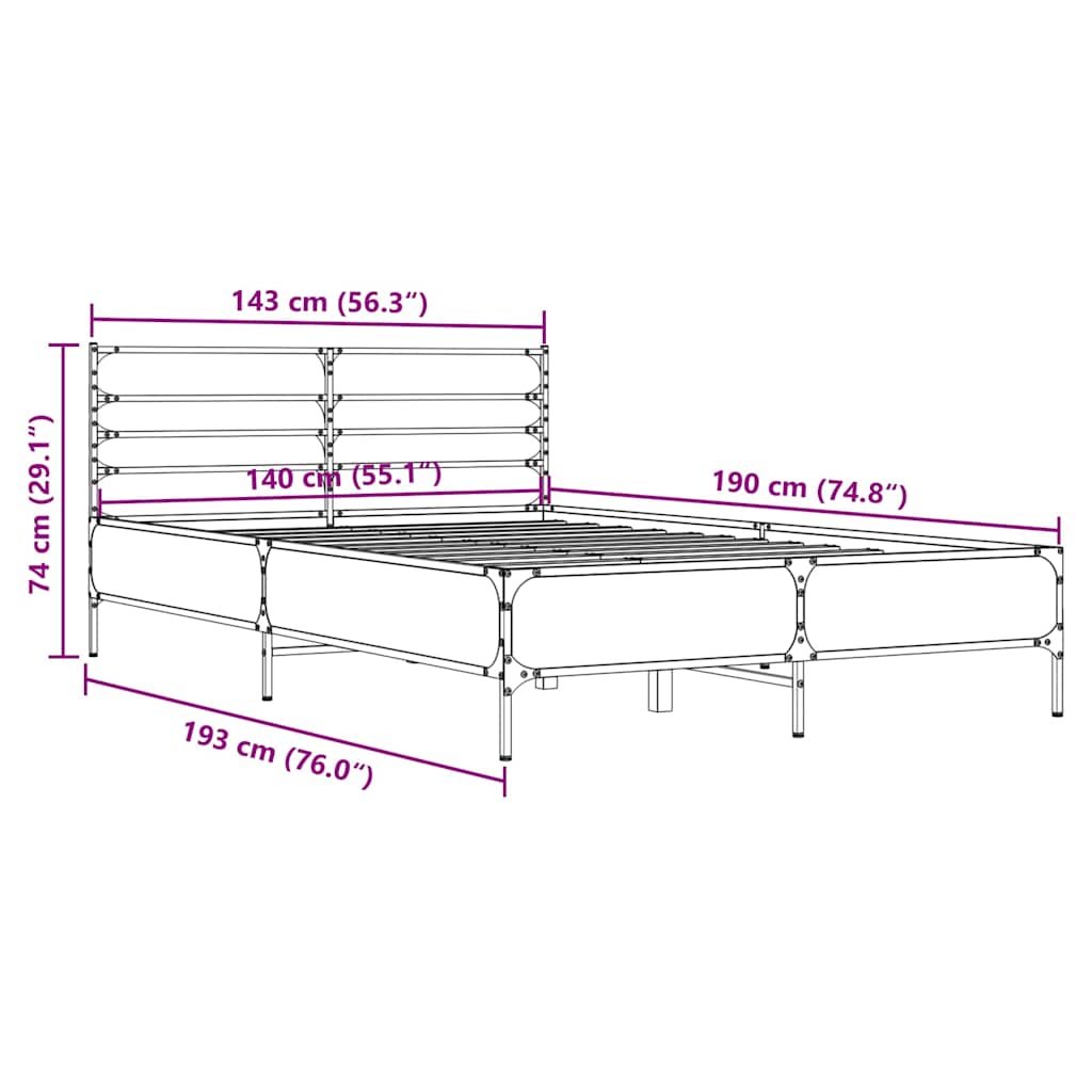Bed Frame | Brown oak | Engineered wood, metal, plywood | Double