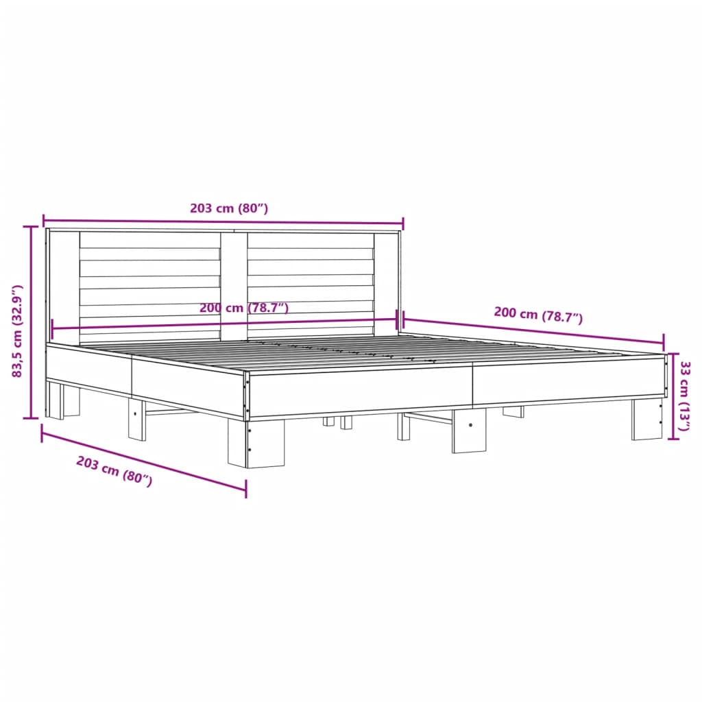 Bed Frame | Grey sonoma | Engineered wood, Metal, Plywood | Double