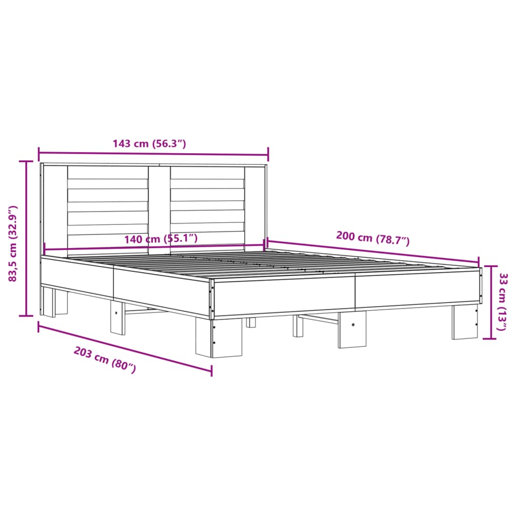 Bed Frame without Mattress Black 140x200 cm