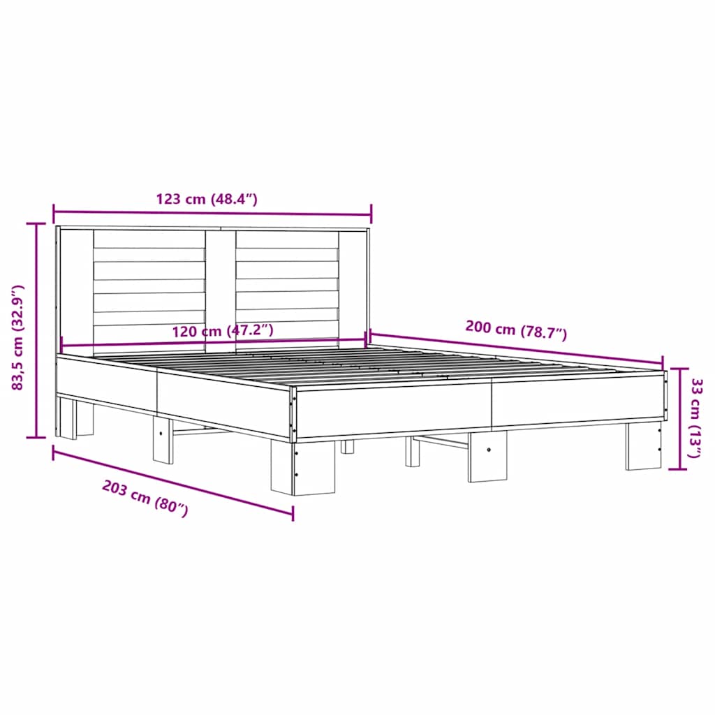 Bed Frame without Mattress Sonoma Oak 120x200 cm
