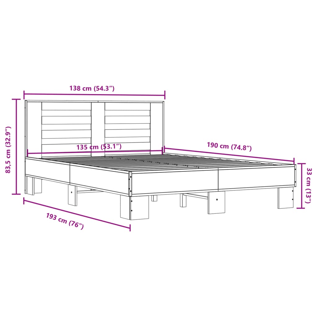 Bed Frame without Mattress Smoked Oak 135x190 cm Double