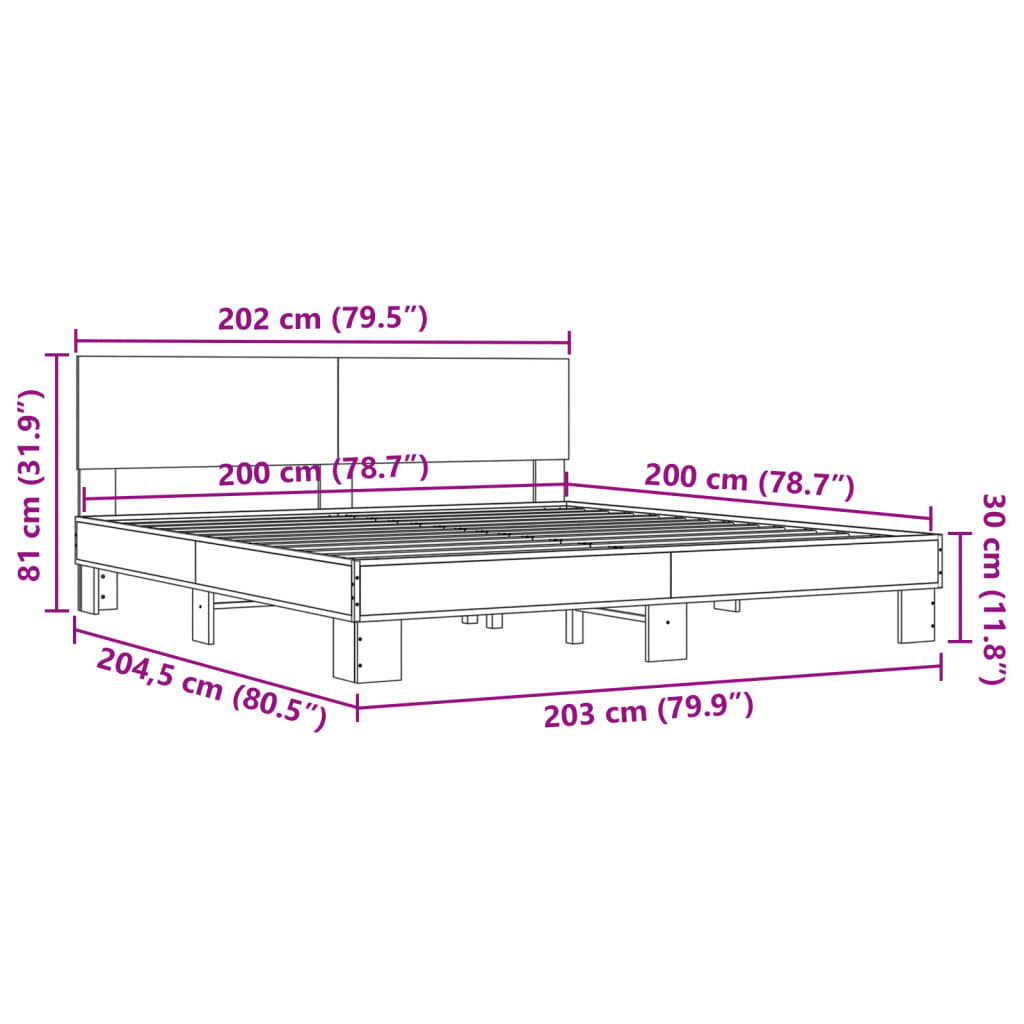 Bed Frame | Brown Oak | Engineered Wood, Metal | Double | Modern