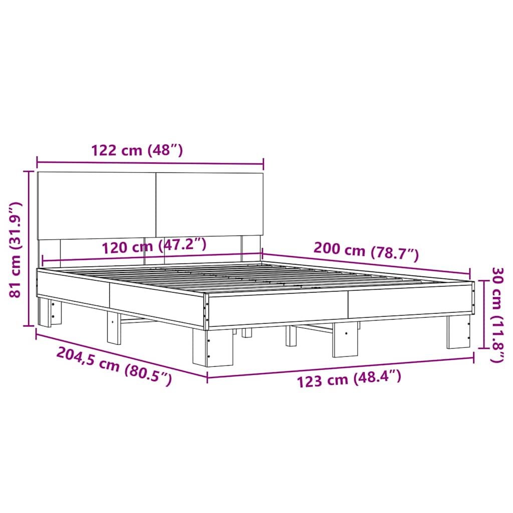 Bed Frame without Mattress Smoked Oak 120x200 cm