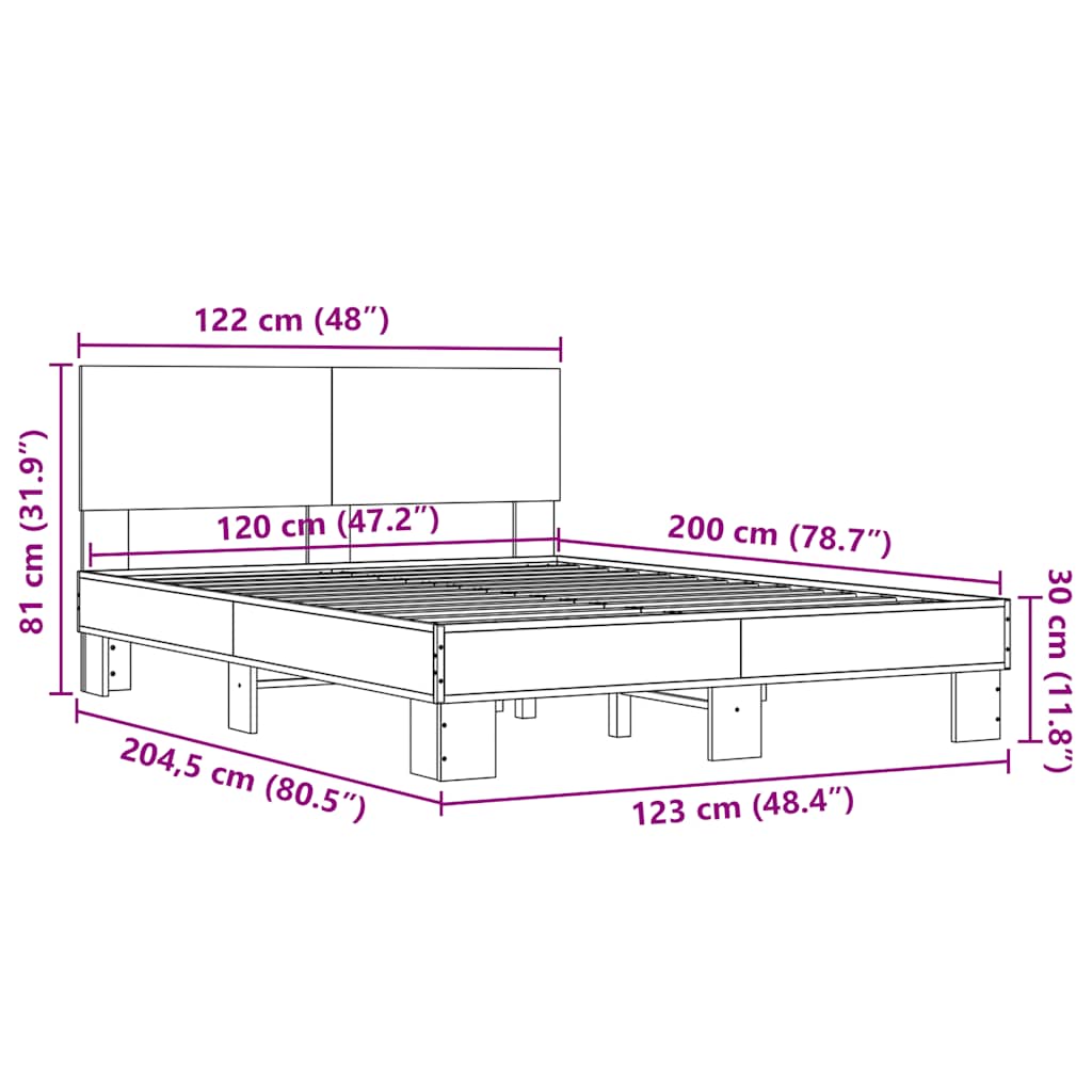 Bed Frame without Mattress Brown Oak 120x200 cm