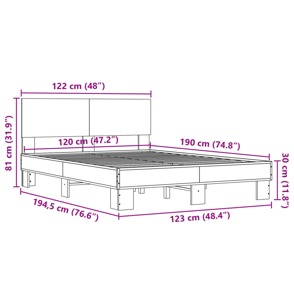 Bed Frame without Mattress Smoked Oak 120x190 cm Small Double
