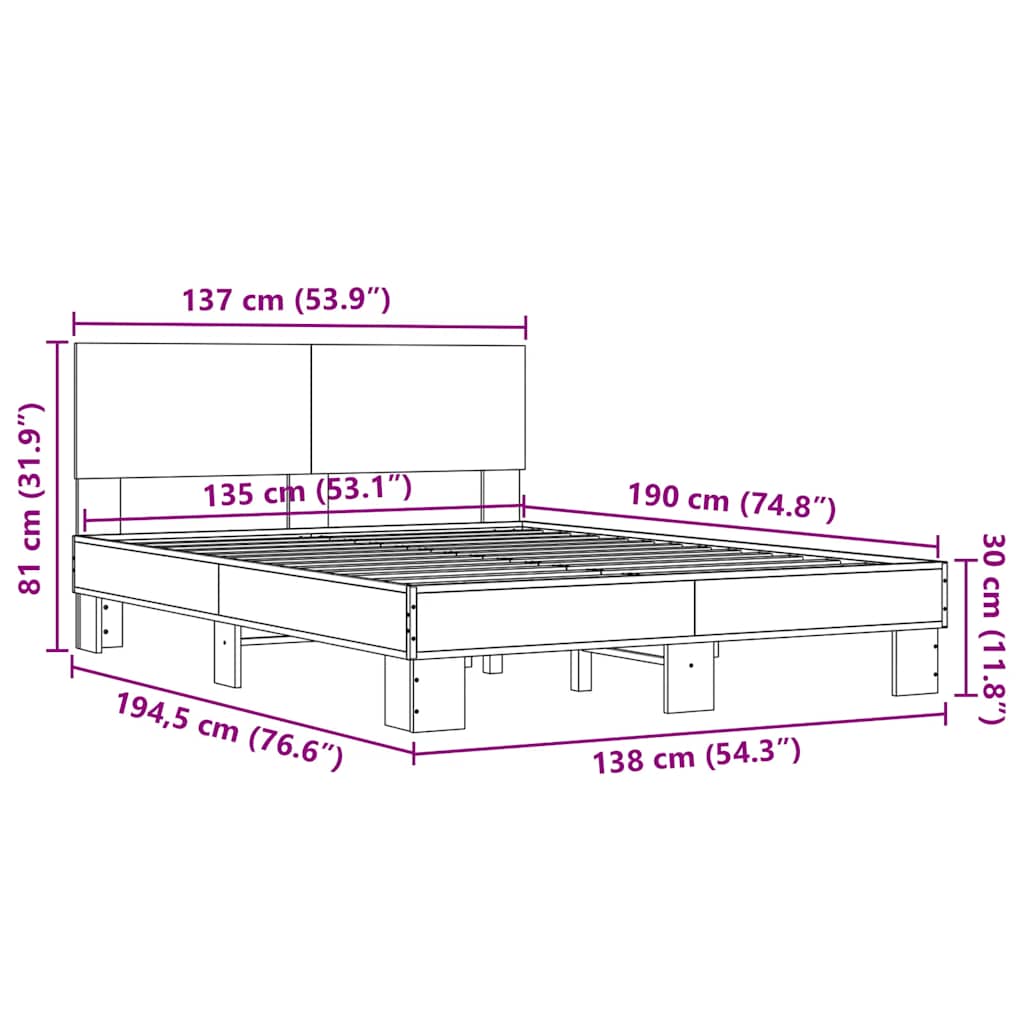 Bed Frame without Mattress Smoked Oak 135x190 cm Double