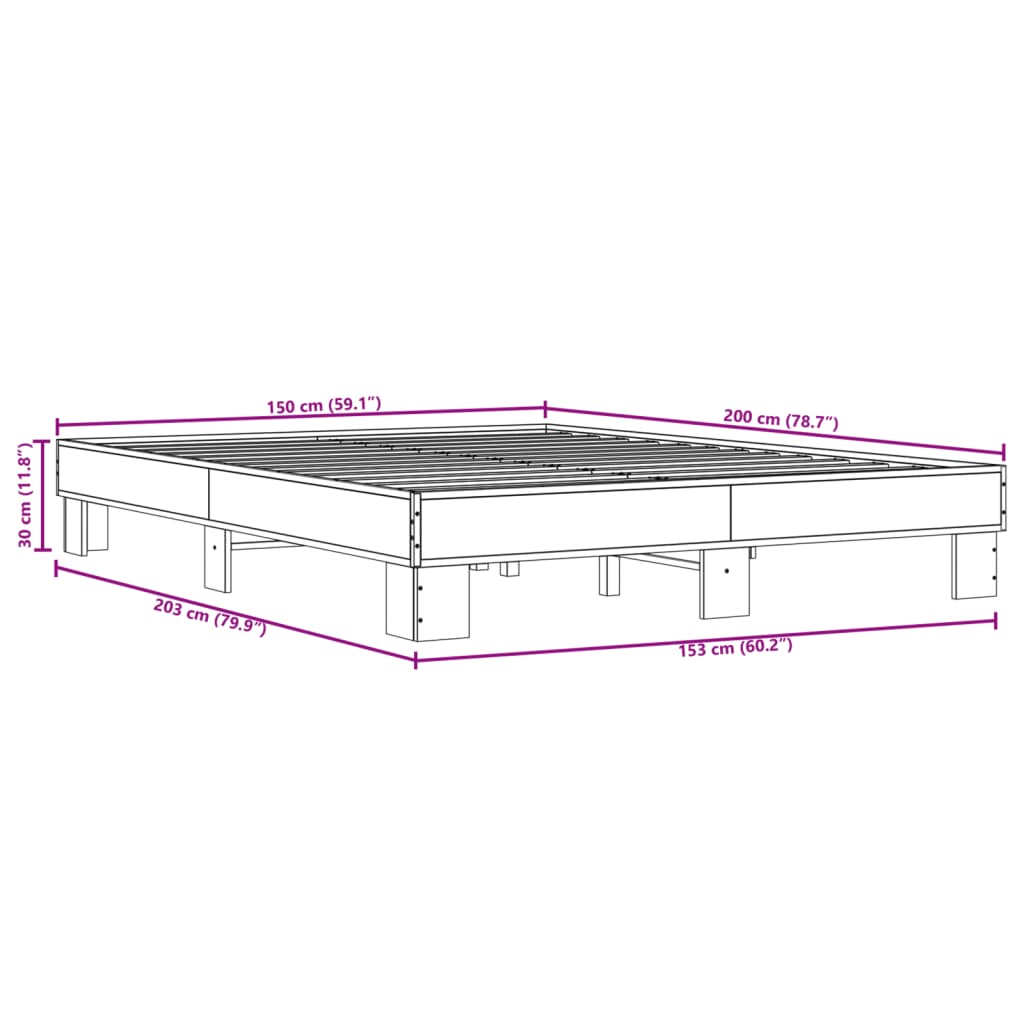 Bed Frame without Mattress Black 150x200 cm King Size
