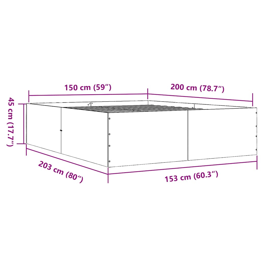 Bed Frame without Mattress Grey Sonoma 150x200 cm