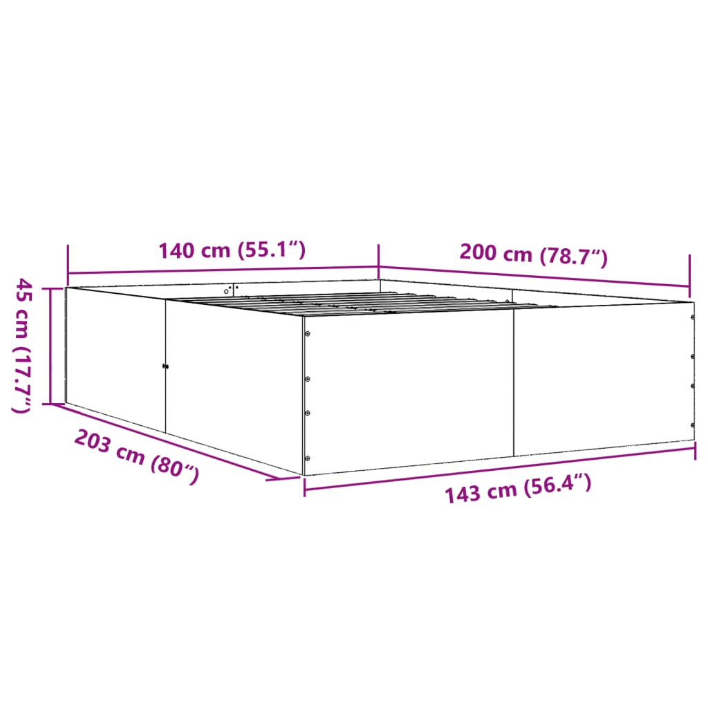 Bed Frame without Mattress Grey Sonoma 140x200 cm