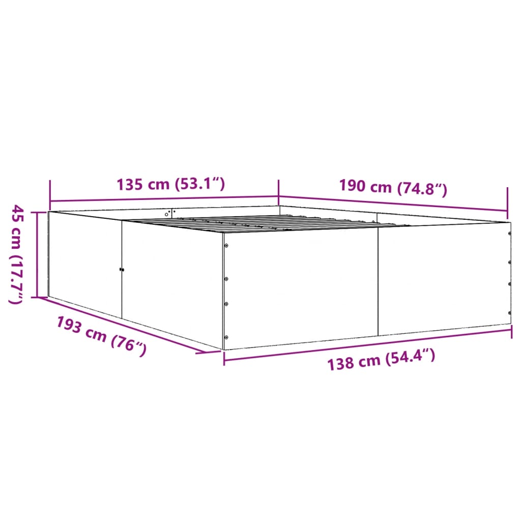 Bed Frame without Mattress Concrete Grey 135x190 cm Double