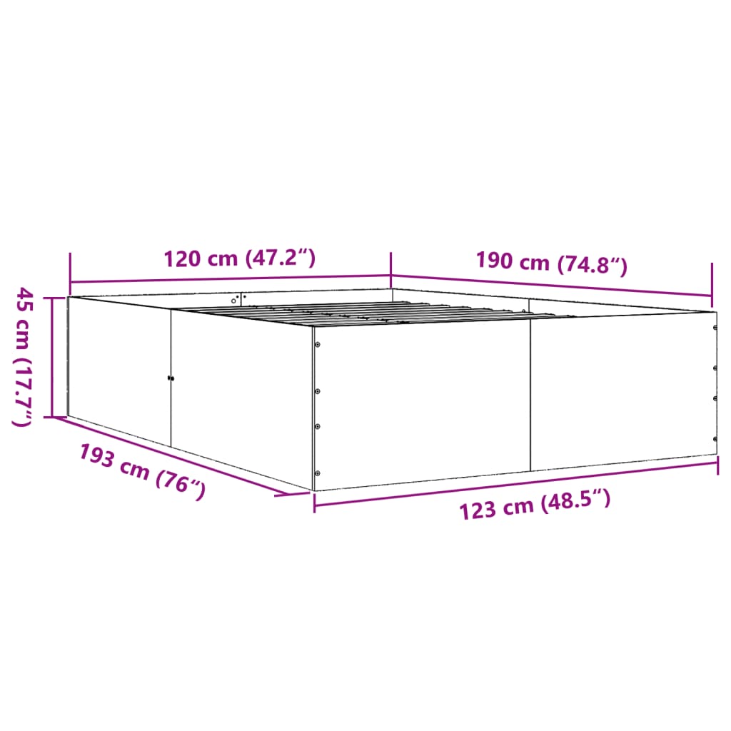 Bed Frame without Mattress Concrete Grey 120x190 cm Small Double