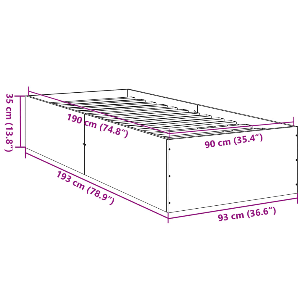 Bed Frame without Mattress Grey Sonoma 90x190 cm Single
