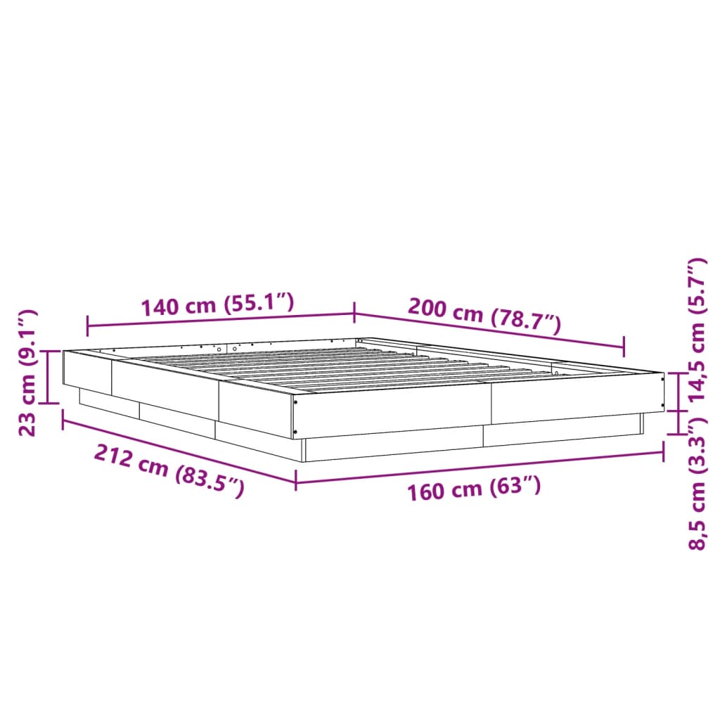 Bed Frame without Mattress Sonoma Oak 140x200 cm