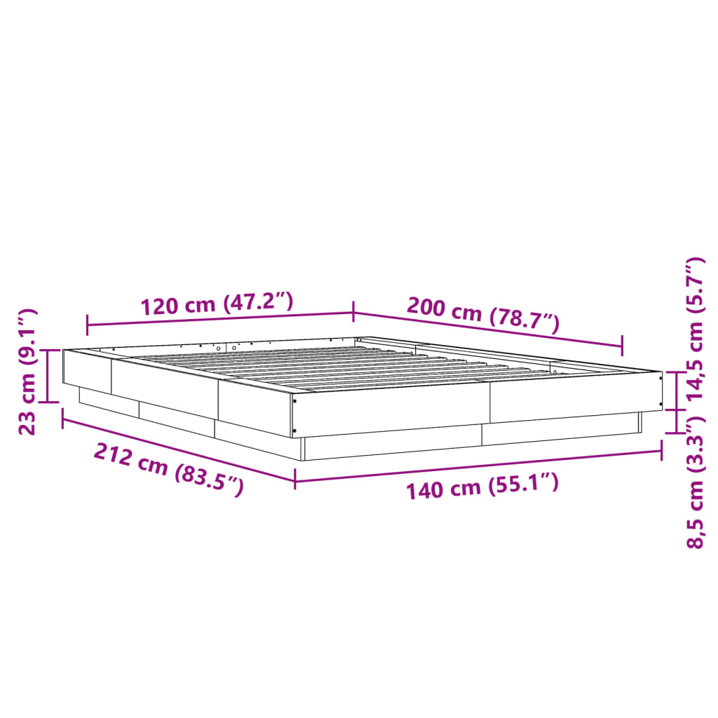 Bed Frame without Mattress Grey Sonoma 120x200 cm