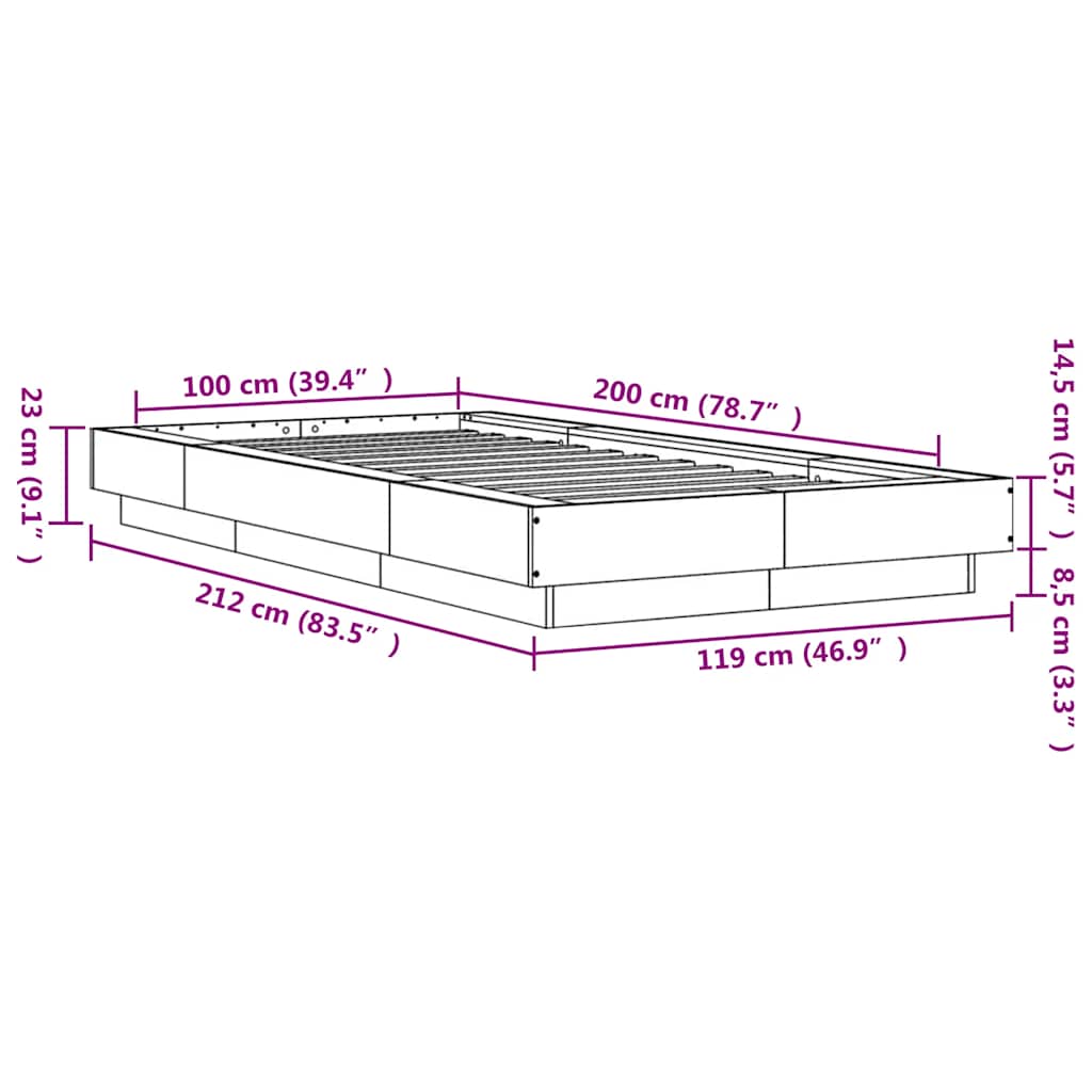 Bed Frame without Mattress Sonoma Oak 100x200 cm