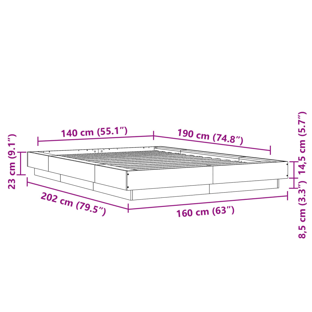 Bed Frame without Mattress White 140x190 cm