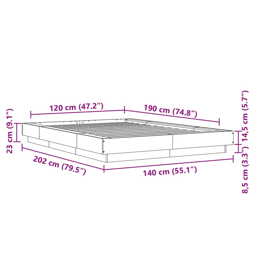 Bed Frame without Mattress Concrete Grey 120x190 cm Small Double