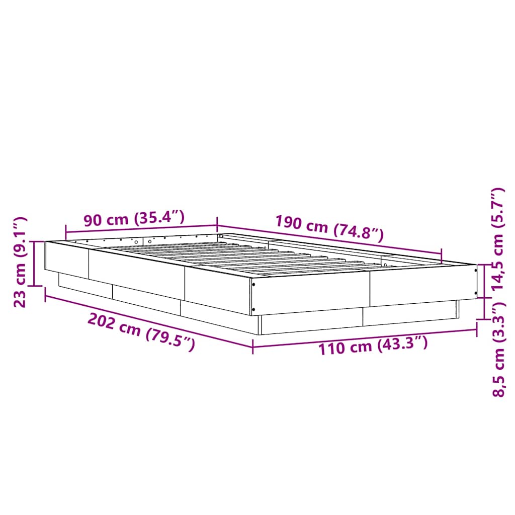 Bed Frame without Mattress Black 90x190 cm Single