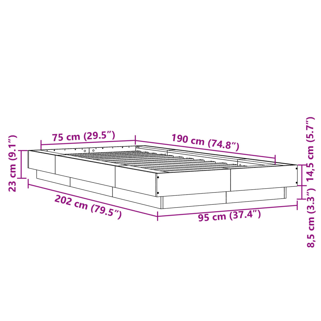 Bed Frame without Mattress Sonoma Oak 75x190 cm Small Single