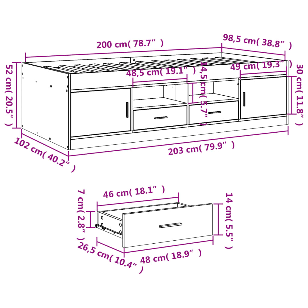 Daybed | Grey sonoma | Engineered wood | Single | Daybed | Rectangular