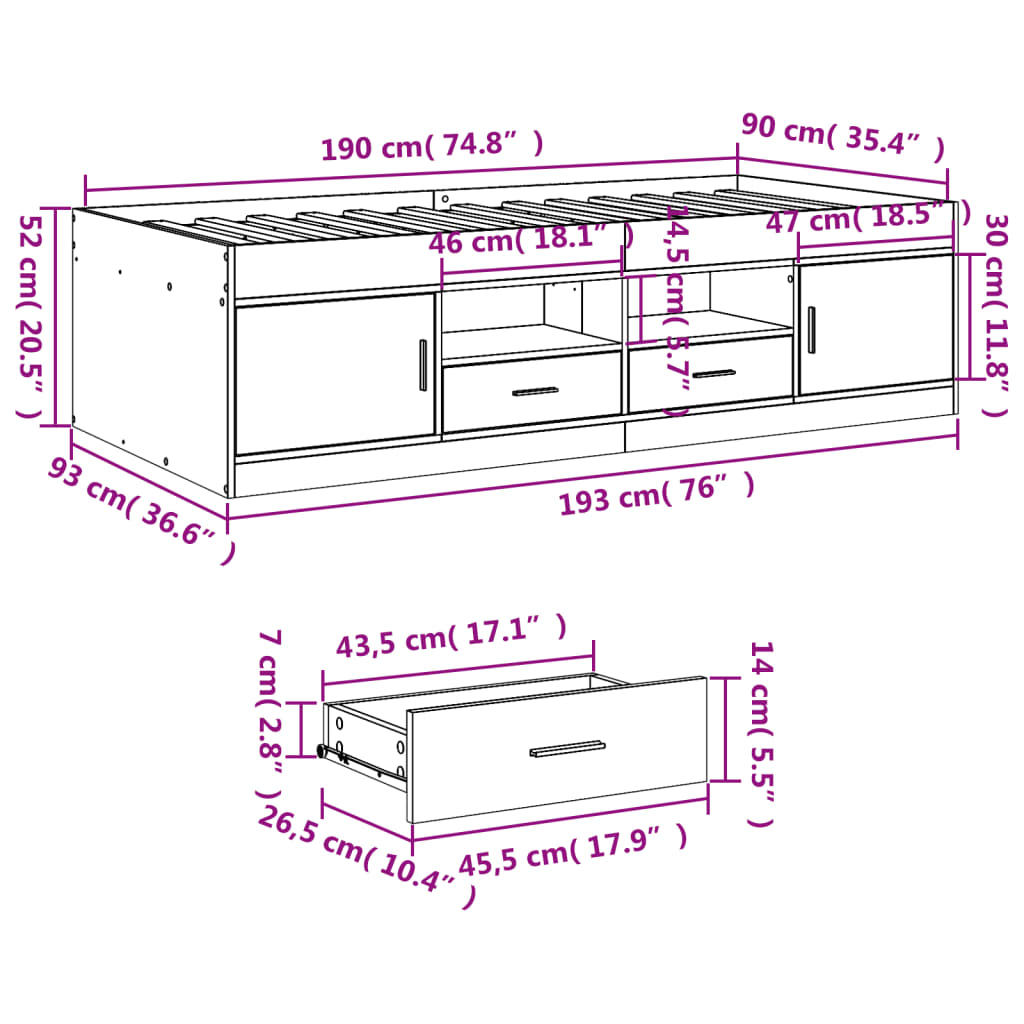 Daybed | Sonoma Oak | Engineered Wood | Single | Daybed | Rectangular