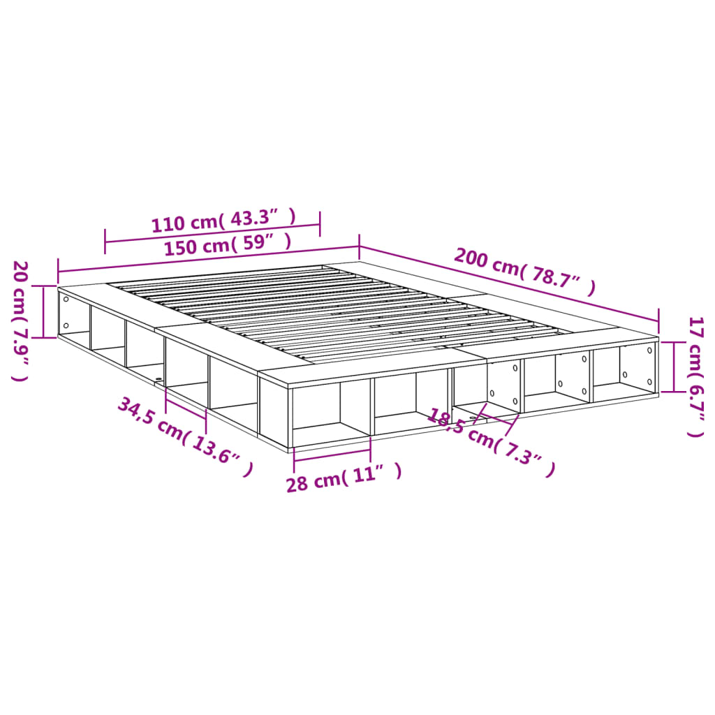 Bed Frame without Mattress White 150x200 cm King Size