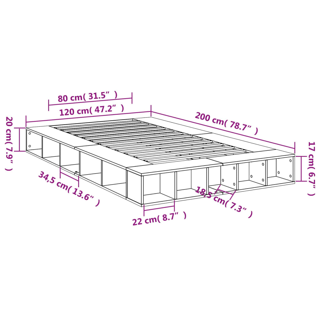 Bed Frame without Mattress Sonoma Oak 120x200 cm