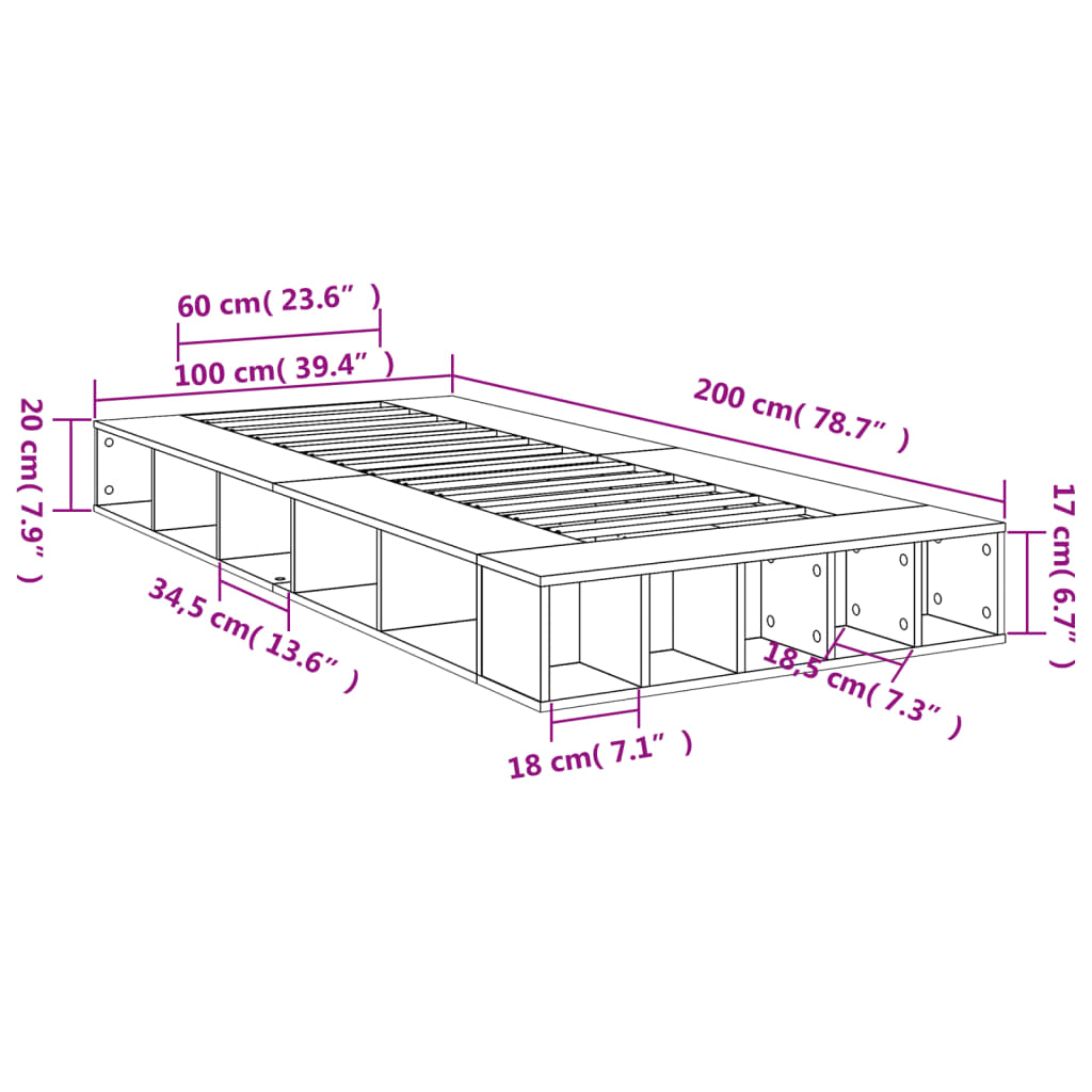 Bed Frame without Mattress Black 100x200 cm