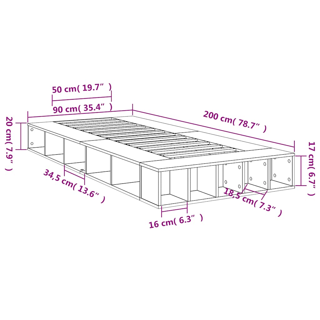 Bed Frame without Mattress Grey Sonoma 90x200 cm