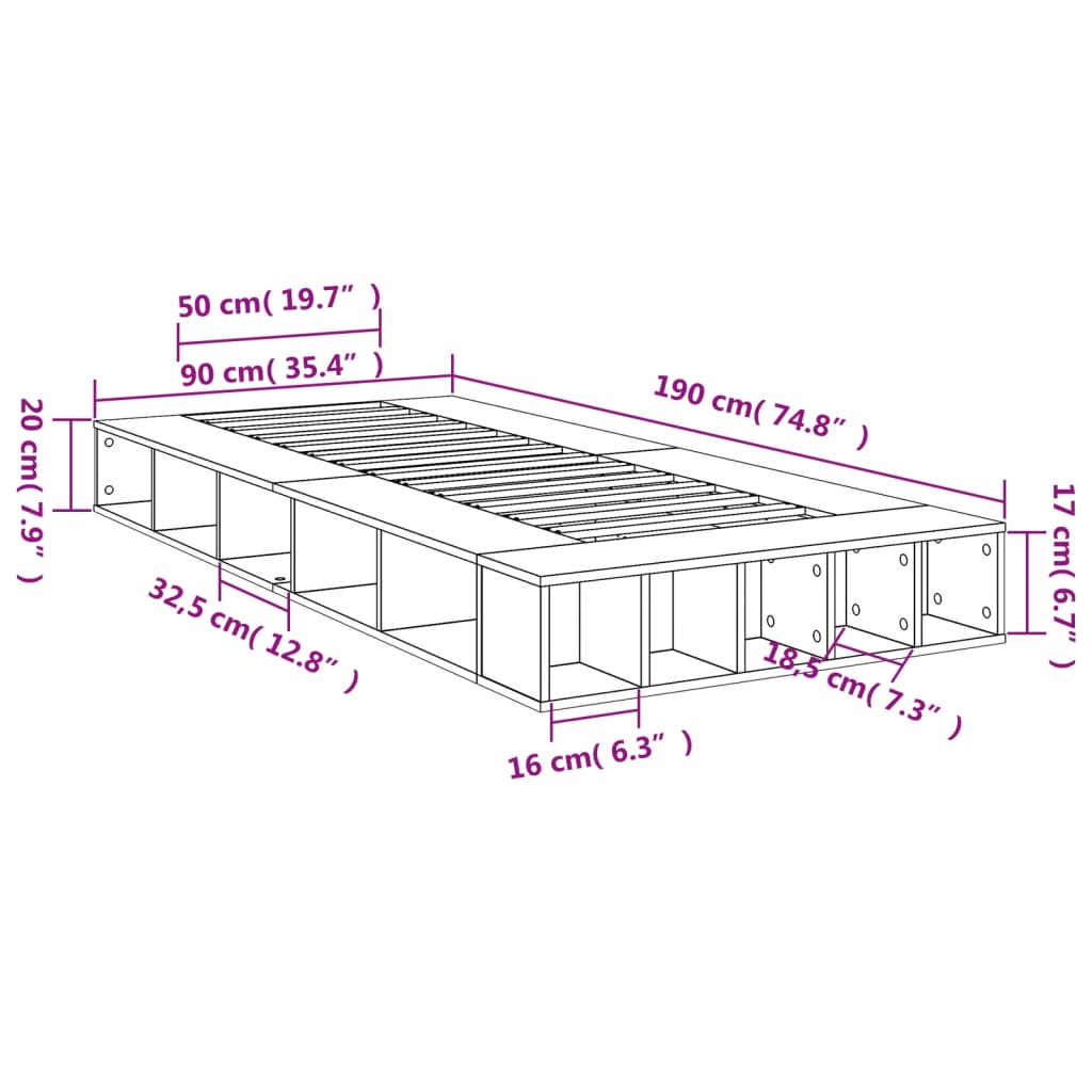 Bed Frame without Mattress Concrete Grey 90x190 cm Single