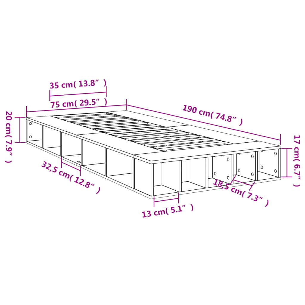 Bed Frame without Mattress Brown Oak 75x190 cm Small Single