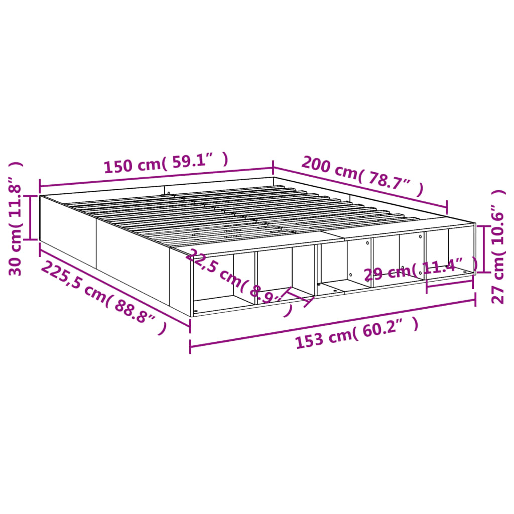 Bed Frame without Mattress White 150x200 cm King Size
