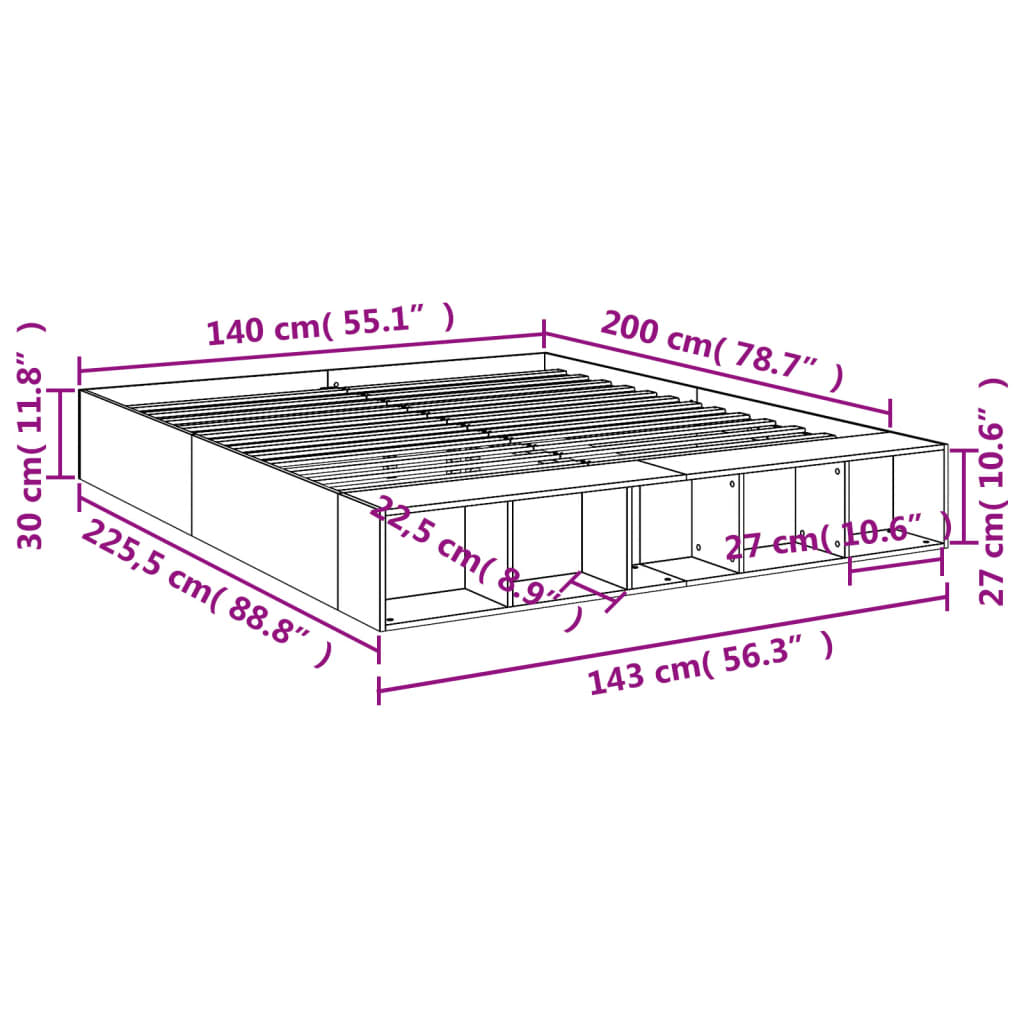 Bed Frame without Mattress Grey Sonoma 140x200 cm