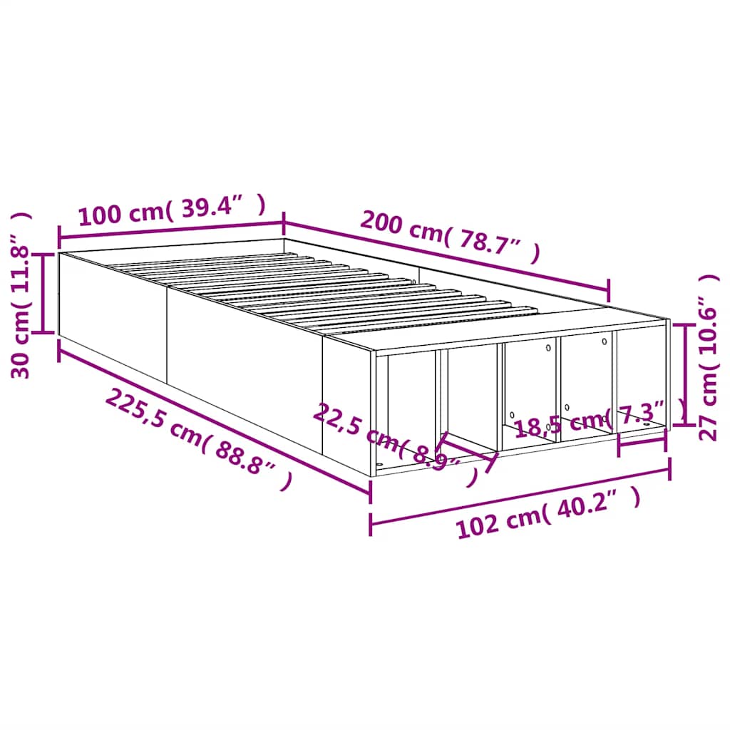 Bed Frame without Mattress Black 100x200 cm