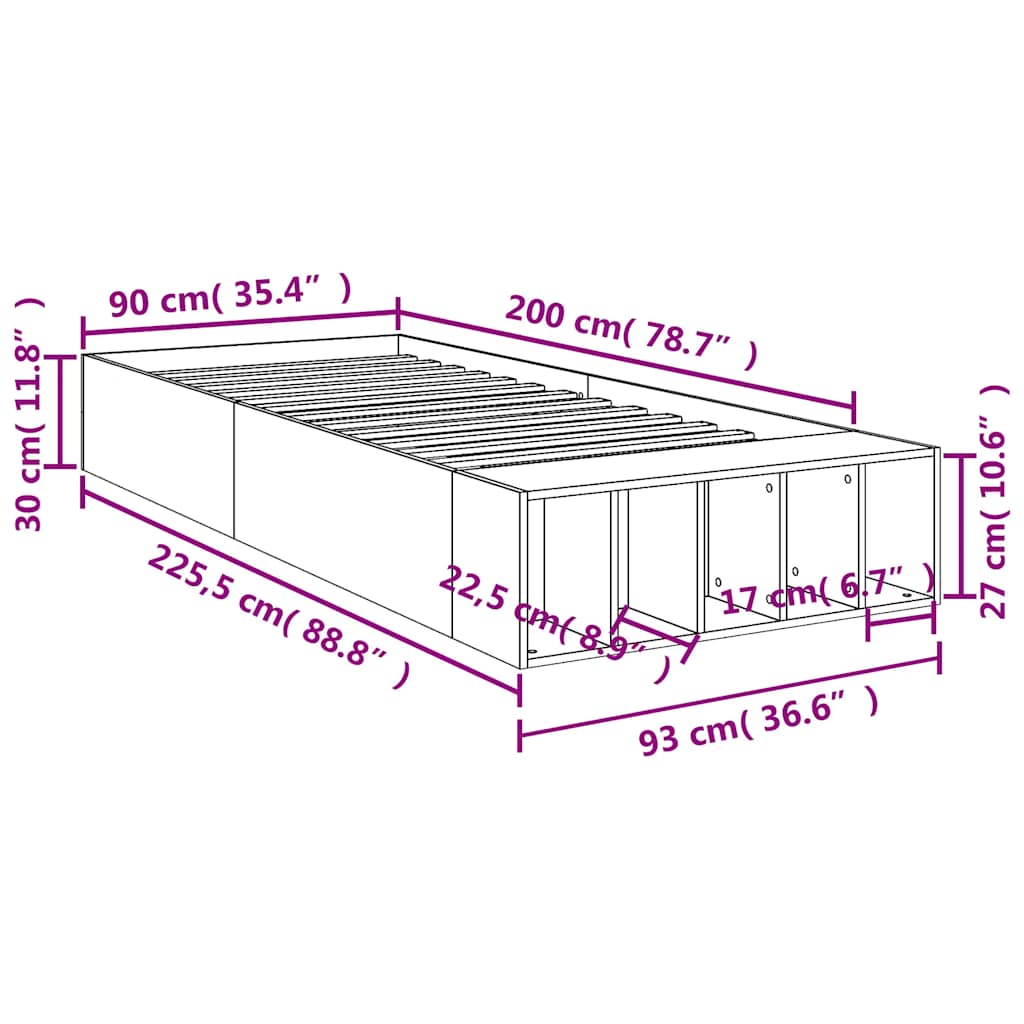 Bed Frame without Mattress Sonoma Oak 90x200 cm