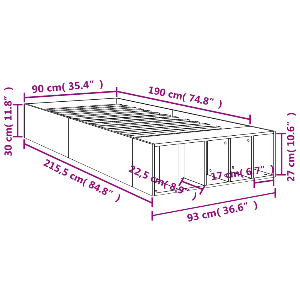 Bed Frame without Mattress Brown Oak 90x190 cm Single