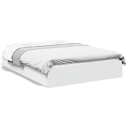Bed Frame with Drawers without Mattress White 135x190 cm Double