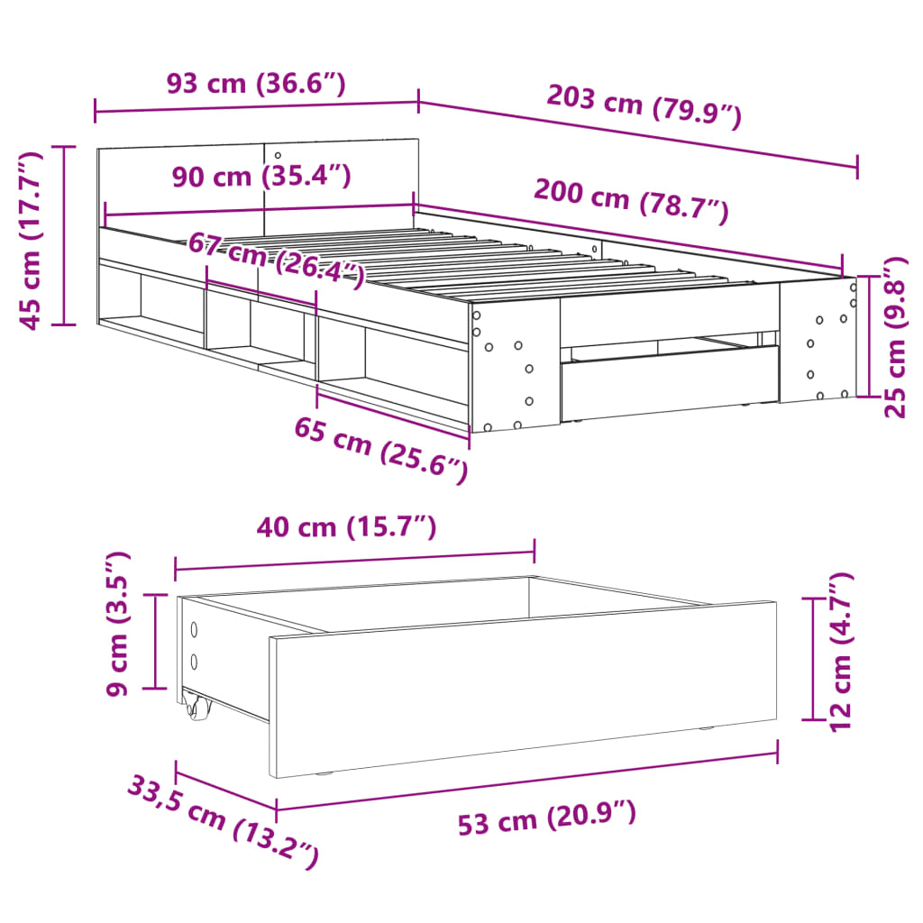 Bed Frame with Drawer without Mattress White 90x200 cm