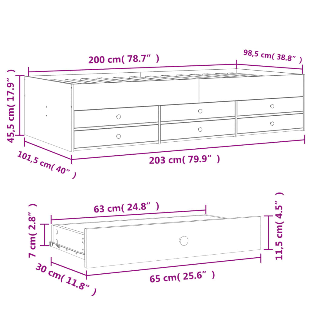 Daybed with Drawers without Mattress Smoked Oak 100x200 cm