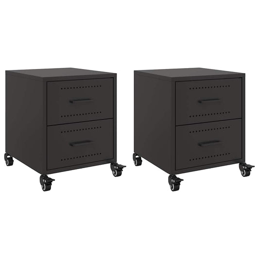 Bedside Cabinets 2 pcs Black 36x39x43.5 cm Steel