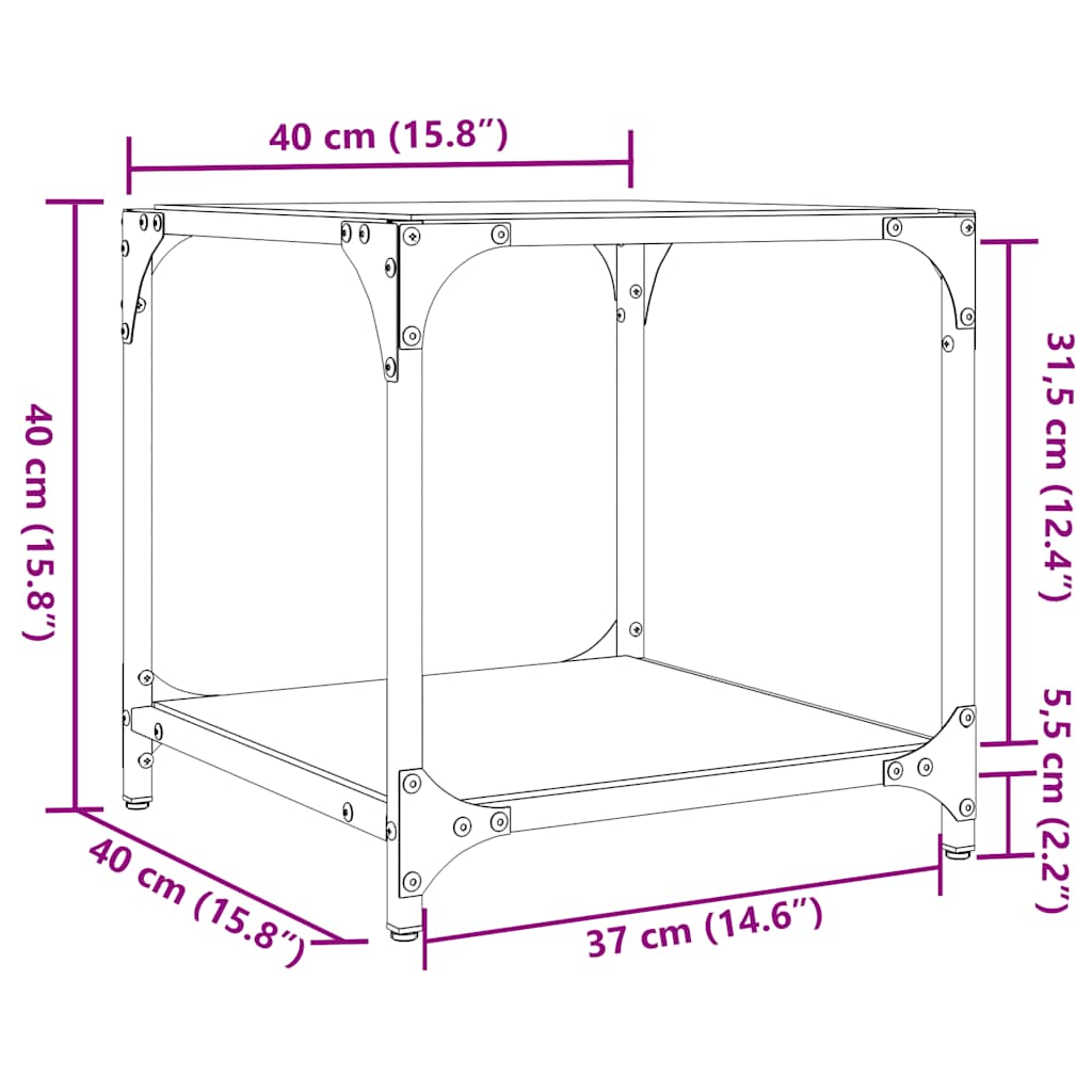 Coffee Tables with Black Glass Top 2 pcs 40x40x40 cm Steel