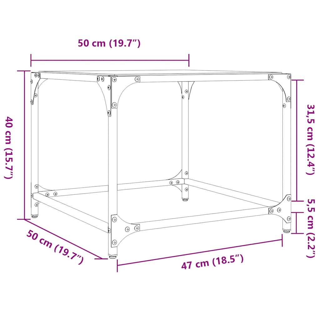 Coffee Tables with Black Glass Top 2 pcs 50x50x40 cm Steel