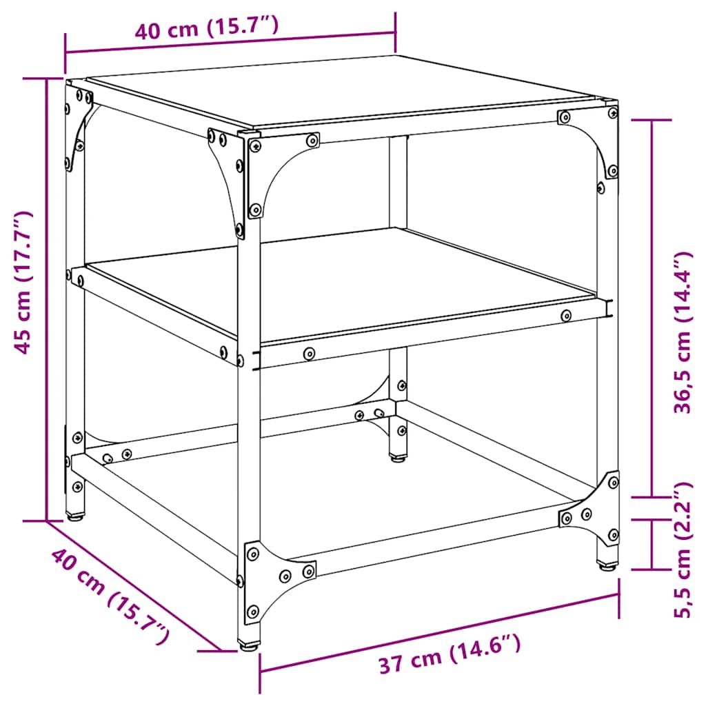 Coffee Tables with Black Glass Top 2 pcs 40x40x45 cm Steel