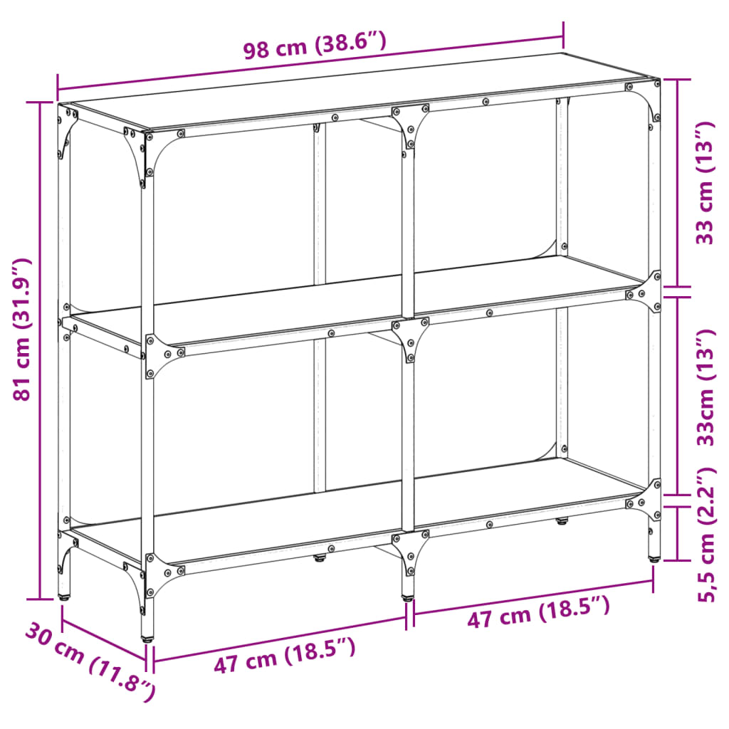 Console Table with Transparent Glass Top 98x30x81 cm Steel